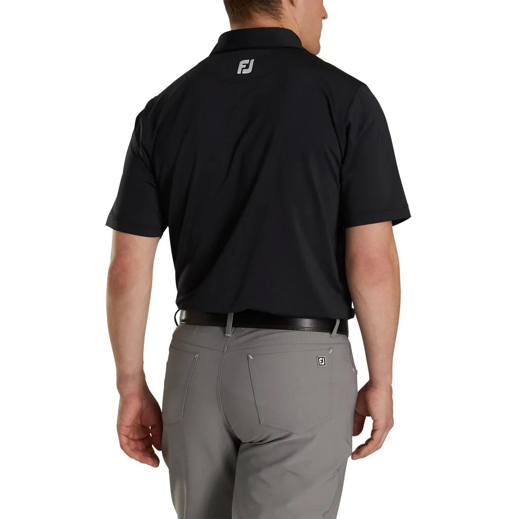 FootJoy Athletic Fit Lisle Solid Gingham Trim Self Collar Black Mens Golf Polo 2 FootJoy Athletic Fit Lisle Solid Gingham Trim Self Collar Black Mens Golf Polo - Image 2