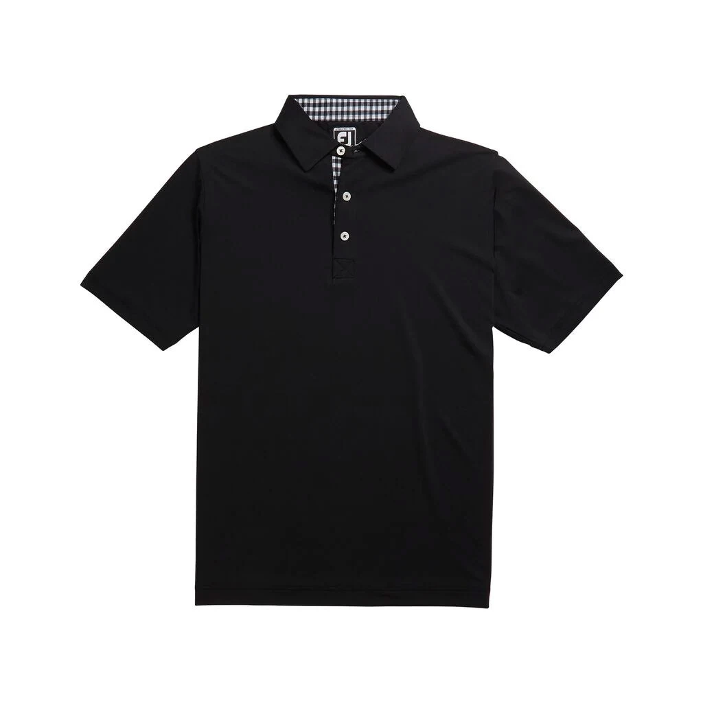 FootJoy Athletic Fit Lisle Solid Gingham Trim Self Collar Black Mens Golf Polo 4 FootJoy Athletic Fit Lisle Solid Gingham Trim Self Collar Black Mens Golf Polo - Image 4