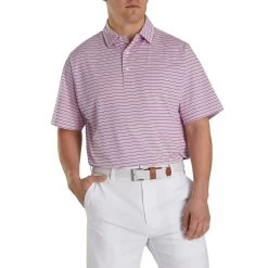 FootJoy Lisle Multi Stripe Self Collar Pink Mens Golf Polo