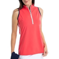 Kinona Rouched And Ready Watermelon Red Womens Sleeveless Golf Polo