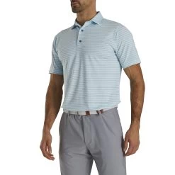 FootJoy Athletic Fit Lisle Classic Stripe Ice Blue Mens Golf Polo