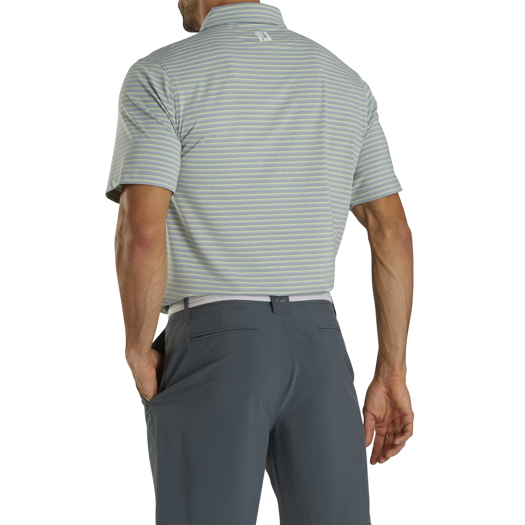 FootJoy Lisle Classic Stripe Heather Grey Mens Golf Polo 2 FootJoy Lisle Classic Stripe Heather Grey Mens Golf Polo - Image 2