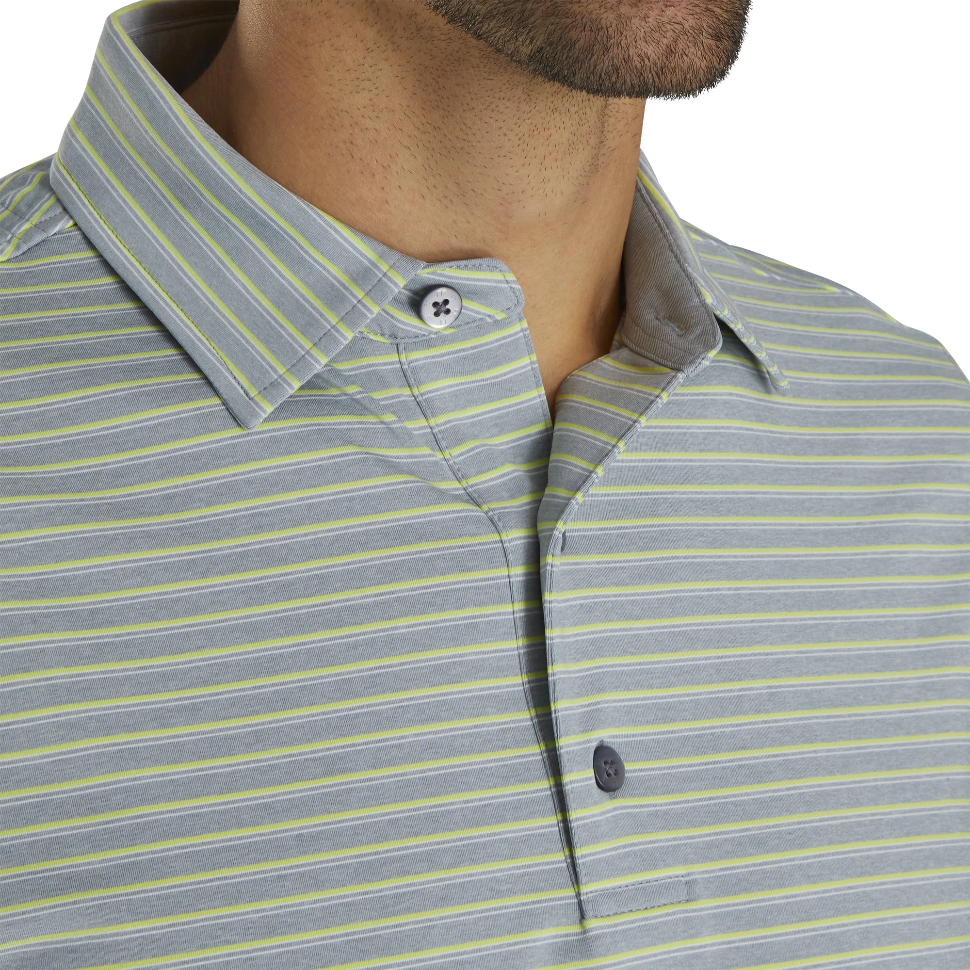 FootJoy Lisle Classic Stripe Heather Grey Mens Golf Polo 3 FootJoy Lisle Classic Stripe Heather Grey Mens Golf Polo - Image 3