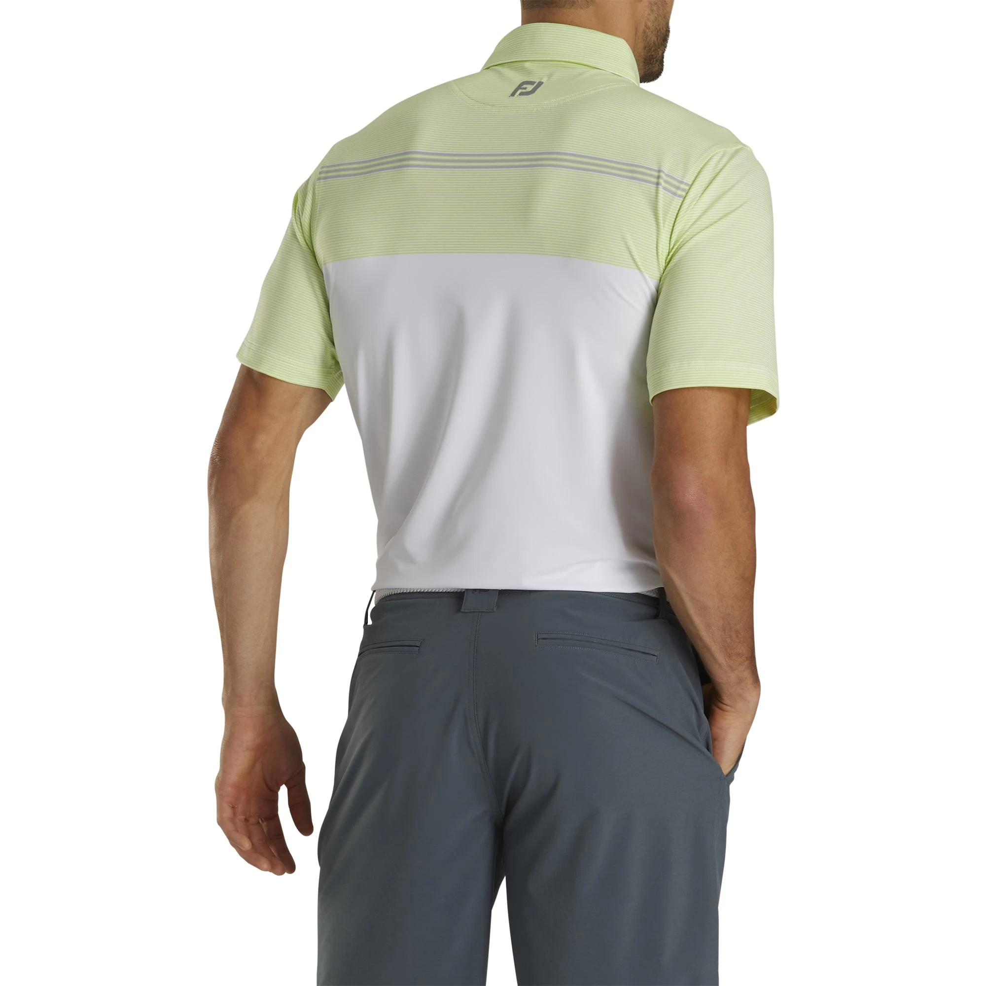 FootJoy Lisle Engineered Pinstripe White-Lime Mens Golf Polo 2 FootJoy Lisle Engineered Pinstripe White-Lime Mens Golf Polo - Image 2
