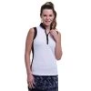 EP New York Mandarin Collar White Multi Womens Sleeveless Golf Polo