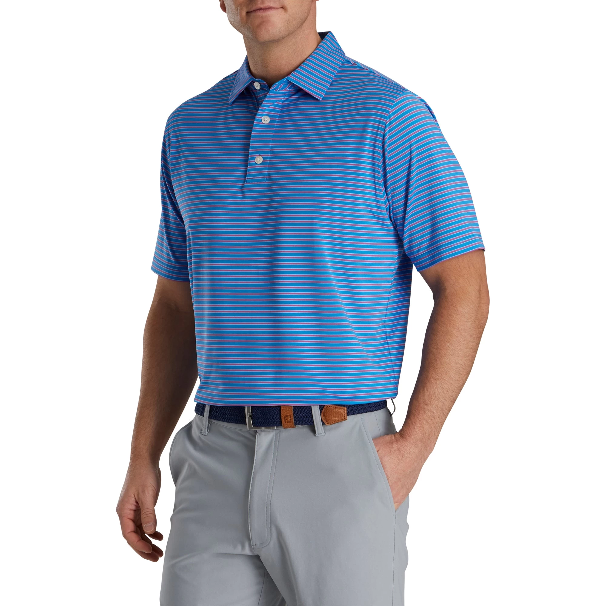 FootJoy Stretch Lisle Pinstripe French Blue Mens Golf Polo 1 FootJoy Stretch Lisle Pinstripe French Blue Mens Golf Polo