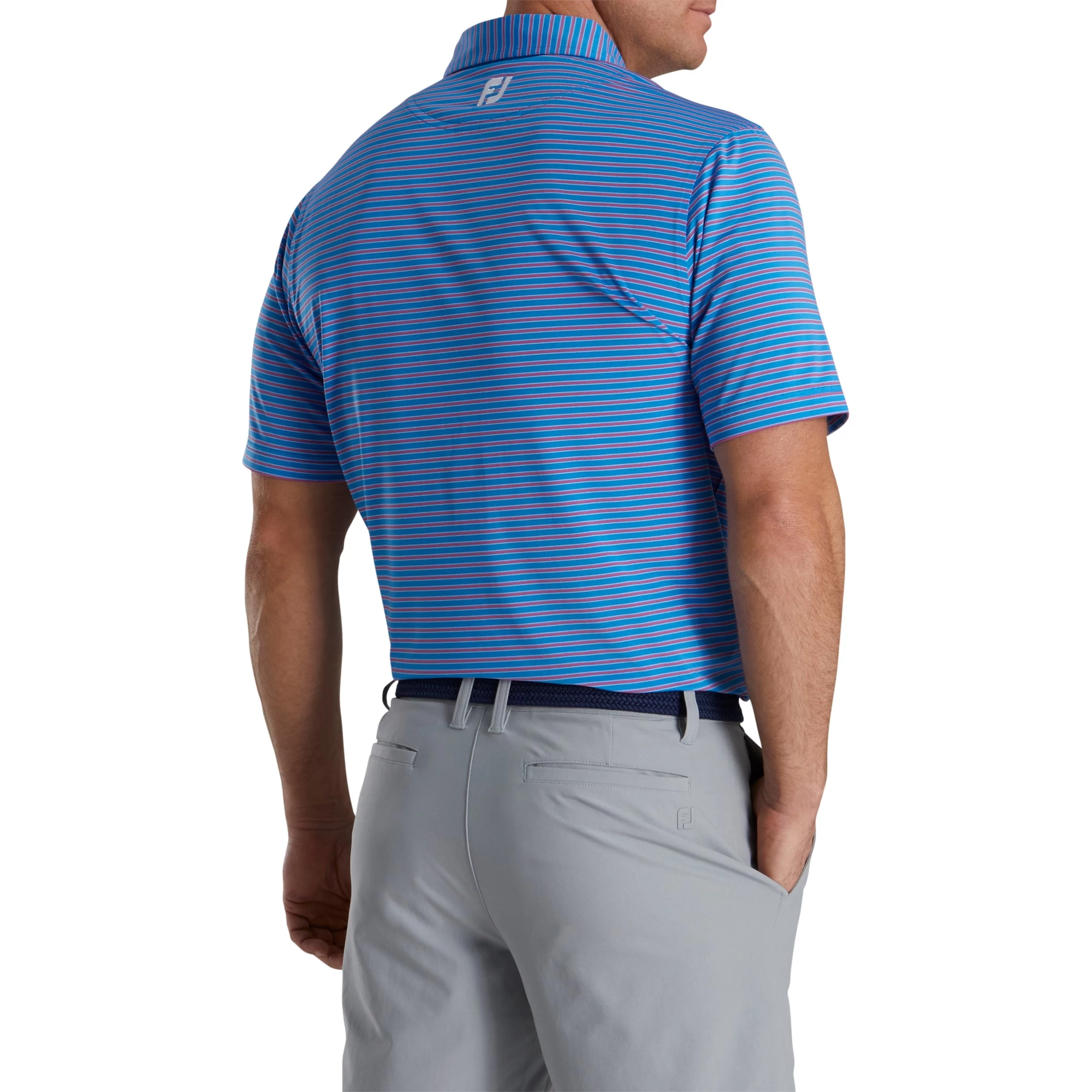 FootJoy Stretch Lisle Pinstripe French Blue Mens Golf Polo 2 FootJoy Stretch Lisle Pinstripe French Blue Mens Golf Polo - Image 2