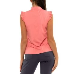 Lucky In Love Pleat Me Up Zip Melon Womens Sleeveless Golf Polo 5 Lucky In Love Pleat Me Up Zip Melon Womens Sleeveless Golf Polo -Golf Equipment Library 23756 MELON652 2