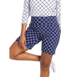 Kinona Tailored N Trim Printed Lattice Navy 8in Women Golf Shorts