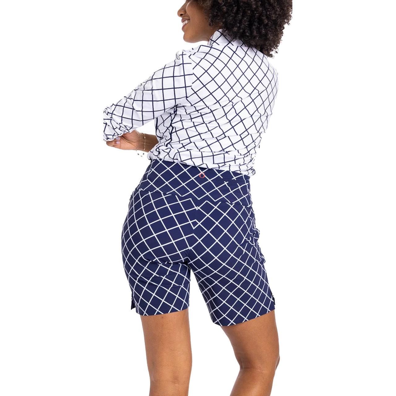 Kinona Tailored N Trim Printed Lattice Navy 8in Women Golf Shorts 2 Kinona Tailored N Trim Printed Lattice Navy 8in Women Golf Shorts - Image 2