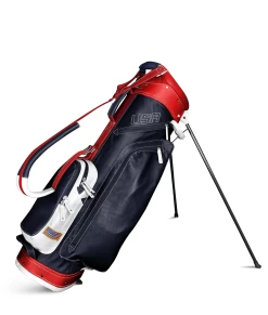 Sun Mountain Golf Leather Carry Stand Bag -Golf Equipment Library G823274LeatherStandNavy White Red