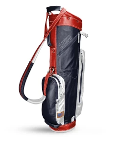 Sun Mountain Golf Leather Cart Bag 12 Sun Mountain Golf Leather Cart Bag -Golf Equipment Library G823519LeatherCartNavy White Red